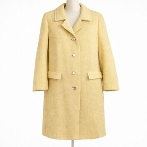 Vtg Womens Tweed Wool Pastel Yellow Button Pea Coat Jacket L Outerwear Preppy